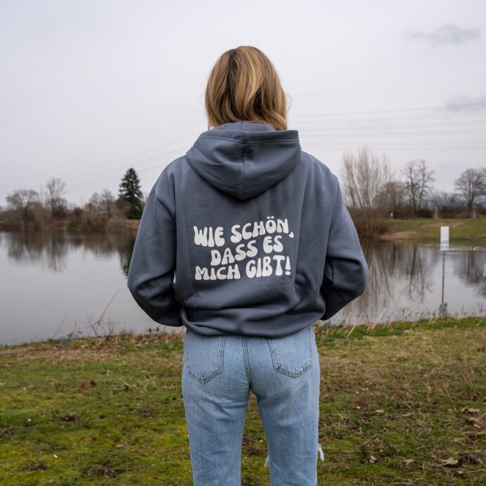 blauer Hoodie mit Aufdruck hinten – Bild 3